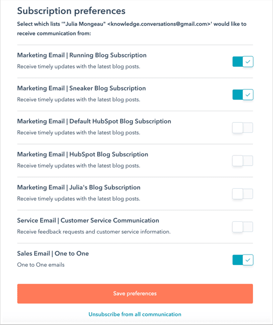 Subscription preferences